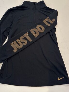 Nike Black Quarter-Zip Top with Gold 'JUST DO IT.' Sleeve